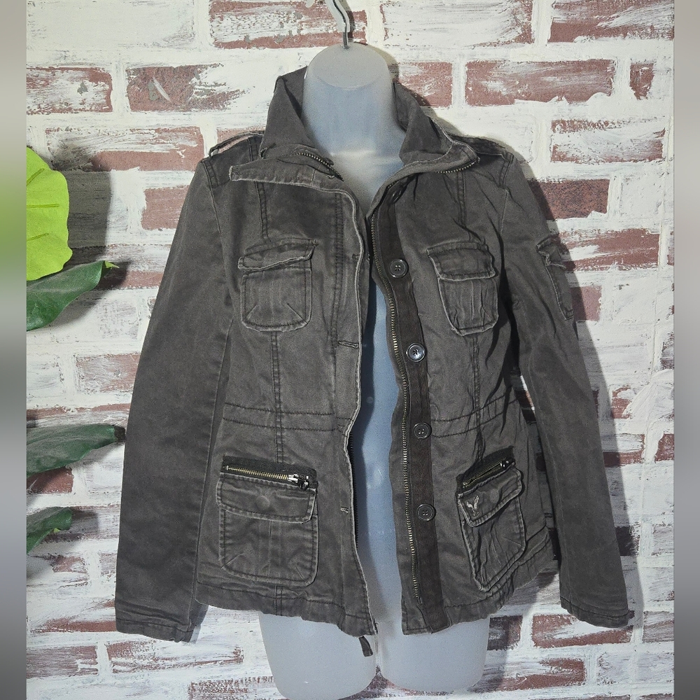 American Eagle Outfitters Men's Military-Style Jacket - Charcoal Gray